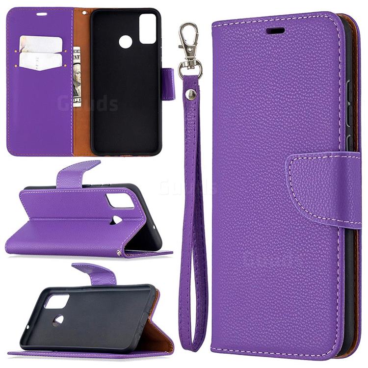Classic Luxury Litchi Leather Phone Wallet Case for Huawei Honor 9X Lite - Purple