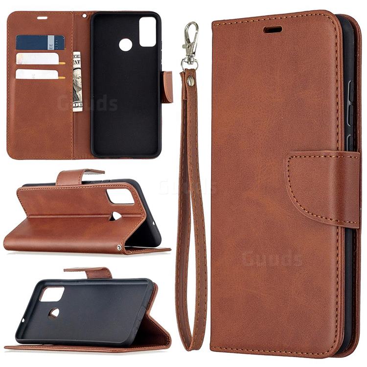 Classic Sheepskin PU Leather Phone Wallet Case for Huawei Honor 9X Lite - Brown