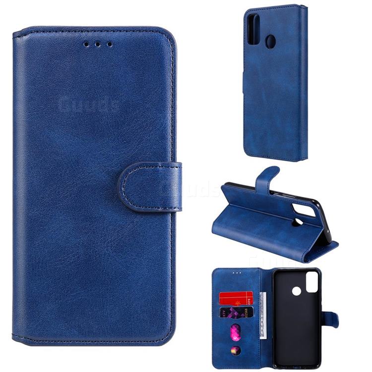 Retro Calf Matte Leather Wallet Phone Case for Huawei Honor 9X Lite - Blue