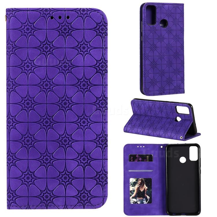 Intricate Embossing Four Leaf Clover Leather Wallet Case for Huawei Honor 9X Lite - Purple