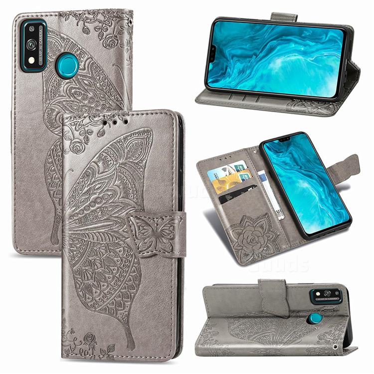 Embossing Mandala Flower Butterfly Leather Wallet Case for Huawei Honor 9X Lite - Gray