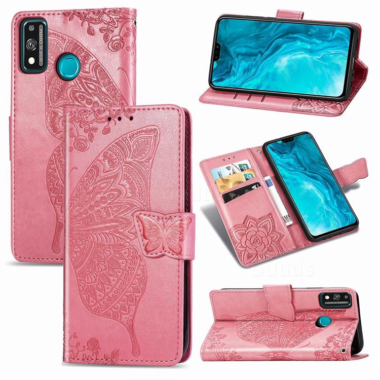 Embossing Mandala Flower Butterfly Leather Wallet Case for Huawei Honor 9X Lite - Pink