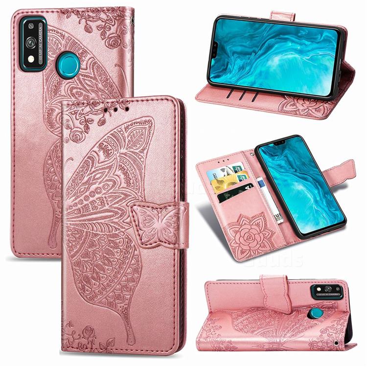 Embossing Mandala Flower Butterfly Leather Wallet Case for Huawei Honor 9X Lite - Rose Gold
