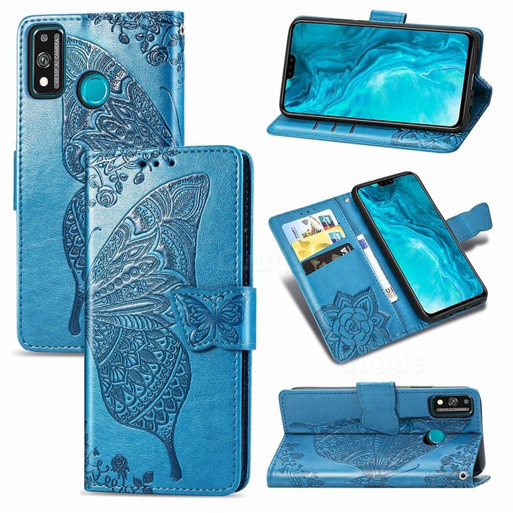 Embossing Mandala Flower Butterfly Leather Wallet Case for Huawei Honor 9X Lite - Blue