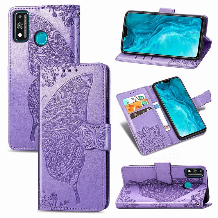 Embossing Mandala Flower Butterfly Leather Wallet Case for Huawei Honor 9X Lite - Light Purple