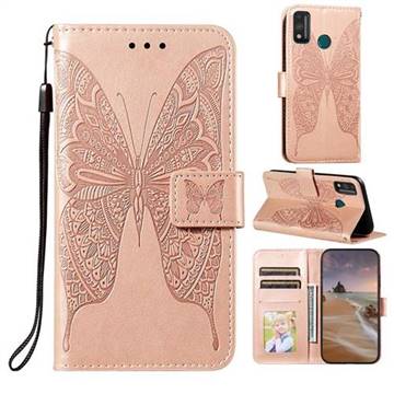 Intricate Embossing Vivid Butterfly Leather Wallet Case for Huawei Honor 9X Lite - Rose Gold