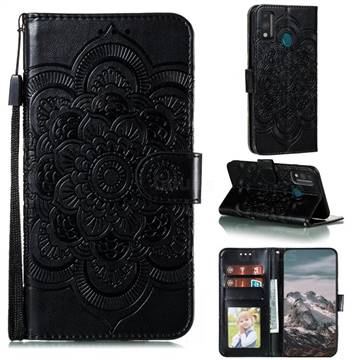 Intricate Embossing Datura Solar Leather Wallet Case for Huawei Honor 9X Lite - Black