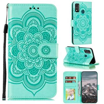 Intricate Embossing Datura Solar Leather Wallet Case for Huawei Honor 9X Lite - Green