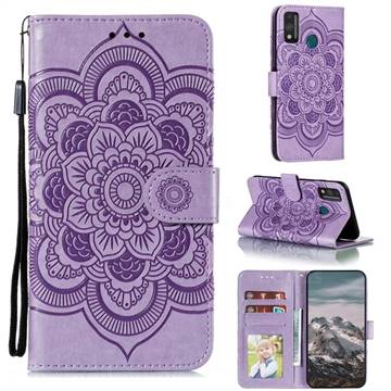 Intricate Embossing Datura Solar Leather Wallet Case for Huawei Honor 9X Lite - Purple