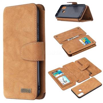 Binfen Color BF07 Frosted Zipper Bag Multifunction Leather Phone Wallet for Huawei Honor 9X Lite - Brown