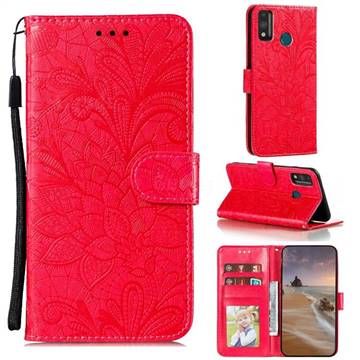 Intricate Embossing Lace Jasmine Flower Leather Wallet Case for Huawei Honor 9X Lite - Red
