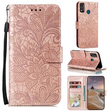 Intricate Embossing Lace Jasmine Flower Leather Wallet Case for Huawei Honor 9X Lite - Rose Gold