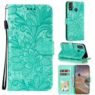 Intricate Embossing Lace Jasmine Flower Leather Wallet Case for Huawei Honor 9X Lite - Green