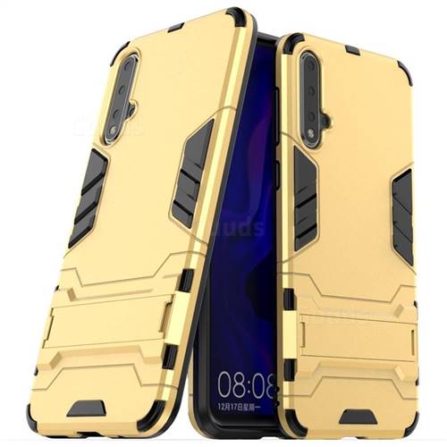 Armor Premium Tactical Grip Kickstand Shockproof Dual Layer Rugged Hard Cover for Huawei Honor 9X Pro - Golden