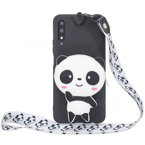 White Panda Neck Lanyard Zipper Wallet Silicone Case for Huawei Honor 9X Pro