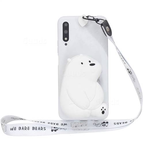 White Polar Bear Neck Lanyard Zipper Wallet Silicone Case for Huawei Honor 9X Pro