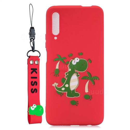 Red Dinosaur Soft Kiss Candy Hand Strap Silicone Case for Huawei Honor 9X Pro