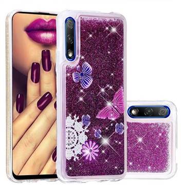 Purple Flower Butterfly Dynamic Liquid Glitter Quicksand Soft TPU Case for Huawei Honor 9X Pro