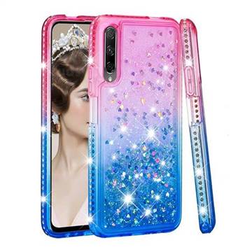 Diamond Frame Liquid Glitter Quicksand Sequins Phone Case for Huawei Honor 9X Pro - Pink Blue