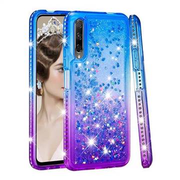 Diamond Frame Liquid Glitter Quicksand Sequins Phone Case for Huawei Honor 9X Pro - Blue Purple