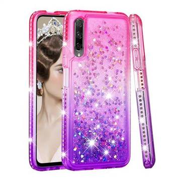 Diamond Frame Liquid Glitter Quicksand Sequins Phone Case for Huawei Honor 9X Pro - Pink Purple