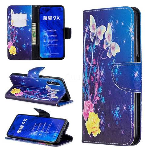 Yellow Flower Butterfly Leather Wallet Case for Huawei Honor 9X Pro