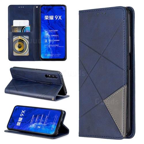 Prismatic Slim Magnetic Sucking Stitching Wallet Flip Cover for Huawei Honor 9X Pro - Blue