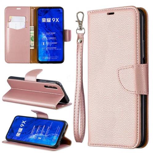 Classic Luxury Litchi Leather Phone Wallet Case for Huawei Honor 9X Pro - Golden