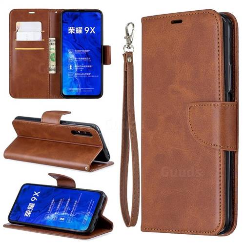Classic Sheepskin PU Leather Phone Wallet Case for Huawei Honor 9X Pro - Brown