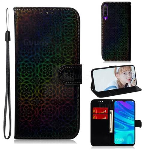 Laser Circle Shining Leather Wallet Phone Case for Huawei Honor 9X Pro - Black