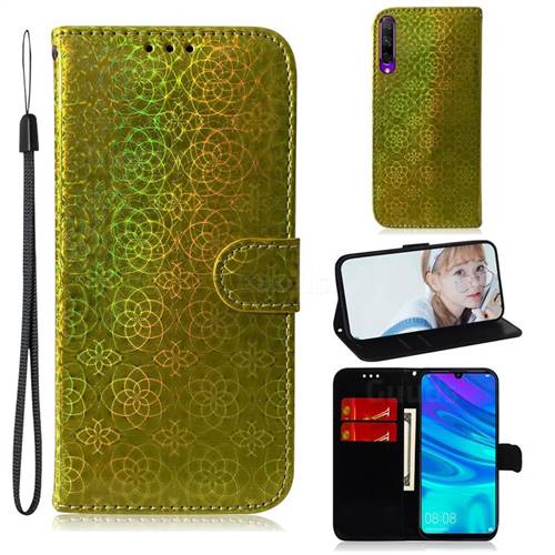 Laser Circle Shining Leather Wallet Phone Case for Huawei Honor 9X Pro - Golden