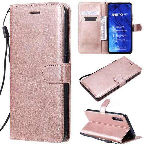 Retro Greek Classic Smooth PU Leather Wallet Phone Case for Huawei Honor 9X Pro - Rose Gold