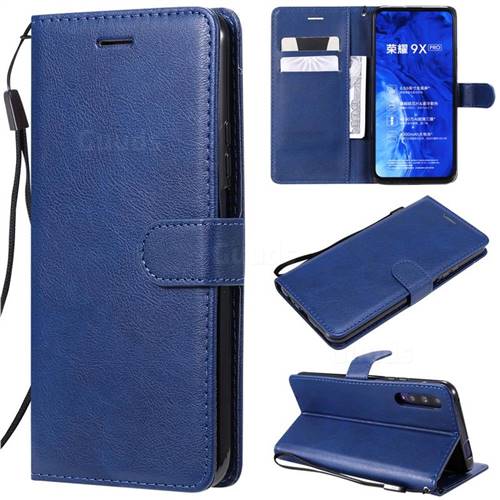 Retro Greek Classic Smooth PU Leather Wallet Phone Case for Huawei Honor 9X Pro - Blue