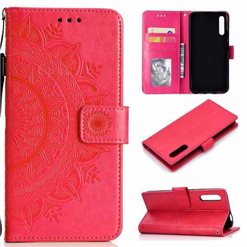 Intricate Embossing Datura Leather Wallet Case for Huawei Honor 9X Pro - Rose Red