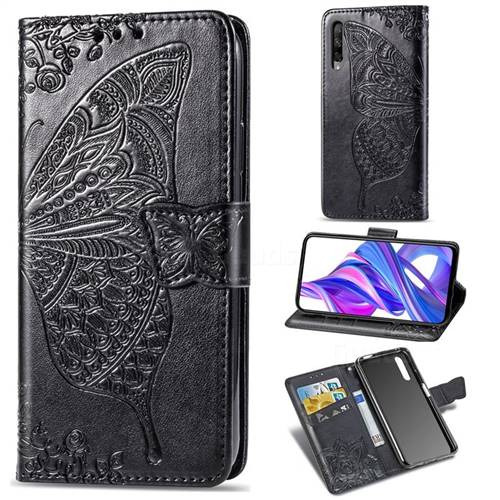 Embossing Mandala Flower Butterfly Leather Wallet Case for Huawei Honor 9X Pro - Black