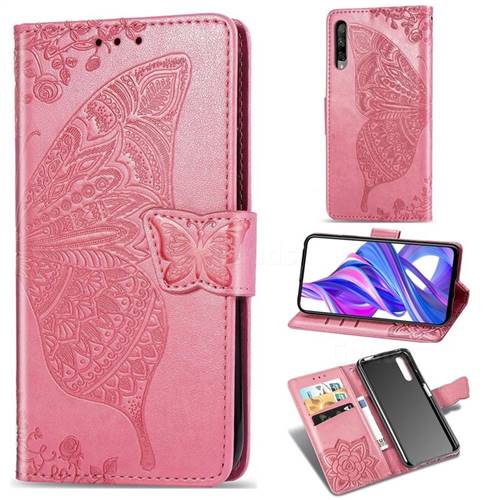 Embossing Mandala Flower Butterfly Leather Wallet Case for Huawei Honor 9X Pro - Pink