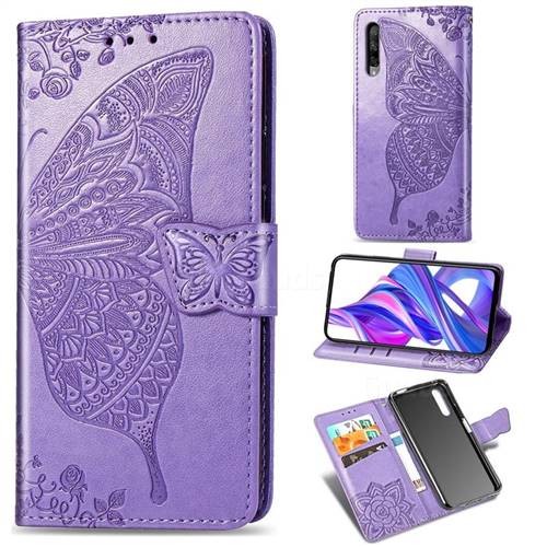 Embossing Mandala Flower Butterfly Leather Wallet Case for Huawei Honor 9X Pro - Light Purple
