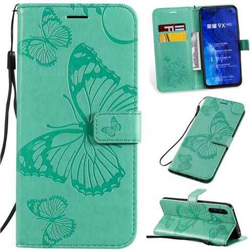 Embossing 3D Butterfly Leather Wallet Case for Huawei Honor 9X Pro - Green