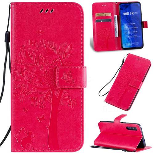Embossing Butterfly Tree Leather Wallet Case for Huawei Honor 9X Pro - Rose