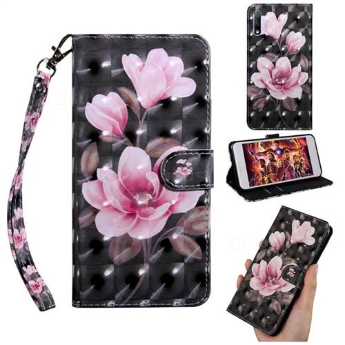 Black Powder Flower 3D Painted Leather Wallet Case for Huawei Honor 9X Pro