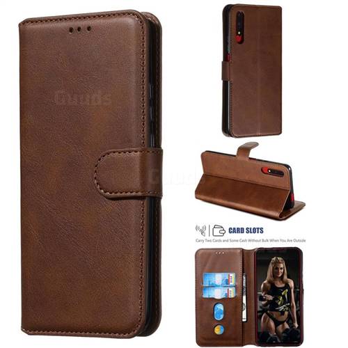 Retro Calf Matte Leather Wallet Phone Case for Huawei Honor 9X Pro - Brown