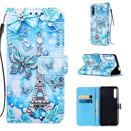 Tower Butterfly Matte Leather Wallet Phone Case for Huawei Honor 9X Pro