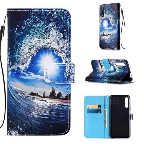 Waves and Sun Matte Leather Wallet Phone Case for Huawei Honor 9X Pro