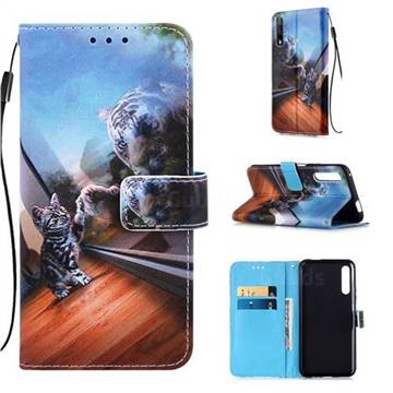 Mirror Cat Matte Leather Wallet Phone Case for Huawei Honor 9X Pro