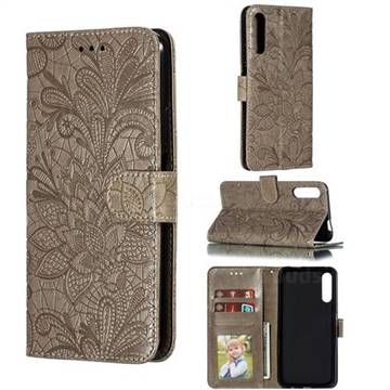 Intricate Embossing Lace Jasmine Flower Leather Wallet Case for Huawei Honor 9X Pro - Gray
