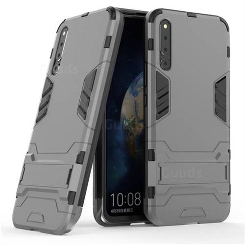 Armor Premium Tactical Grip Kickstand Shockproof Dual Layer Rugged Hard Cover for Huawei Honor Magic 2 - Gray