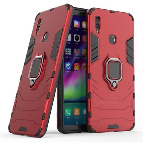 Black Panther Armor Metal Ring Grip Shockproof Dual Layer Rugged Hard Cover for Huawei Honor Note 10 - Red