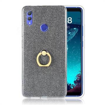 Luxury Soft TPU Glitter Back Ring Cover with 360 Rotate Finger Holder Buckle for Huawei Honor Note 10 - Black