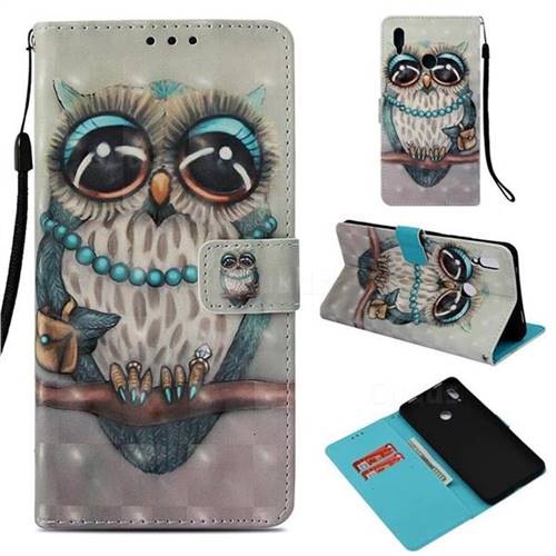 Sweet Gray Owl 3D Painted Leather Wallet Case for Huawei Honor Note 10