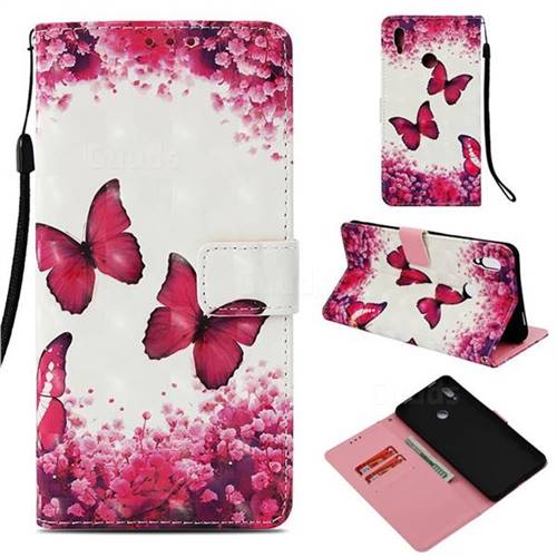 Rose Butterfly 3D Painted Leather Wallet Case for Huawei Honor Note 10